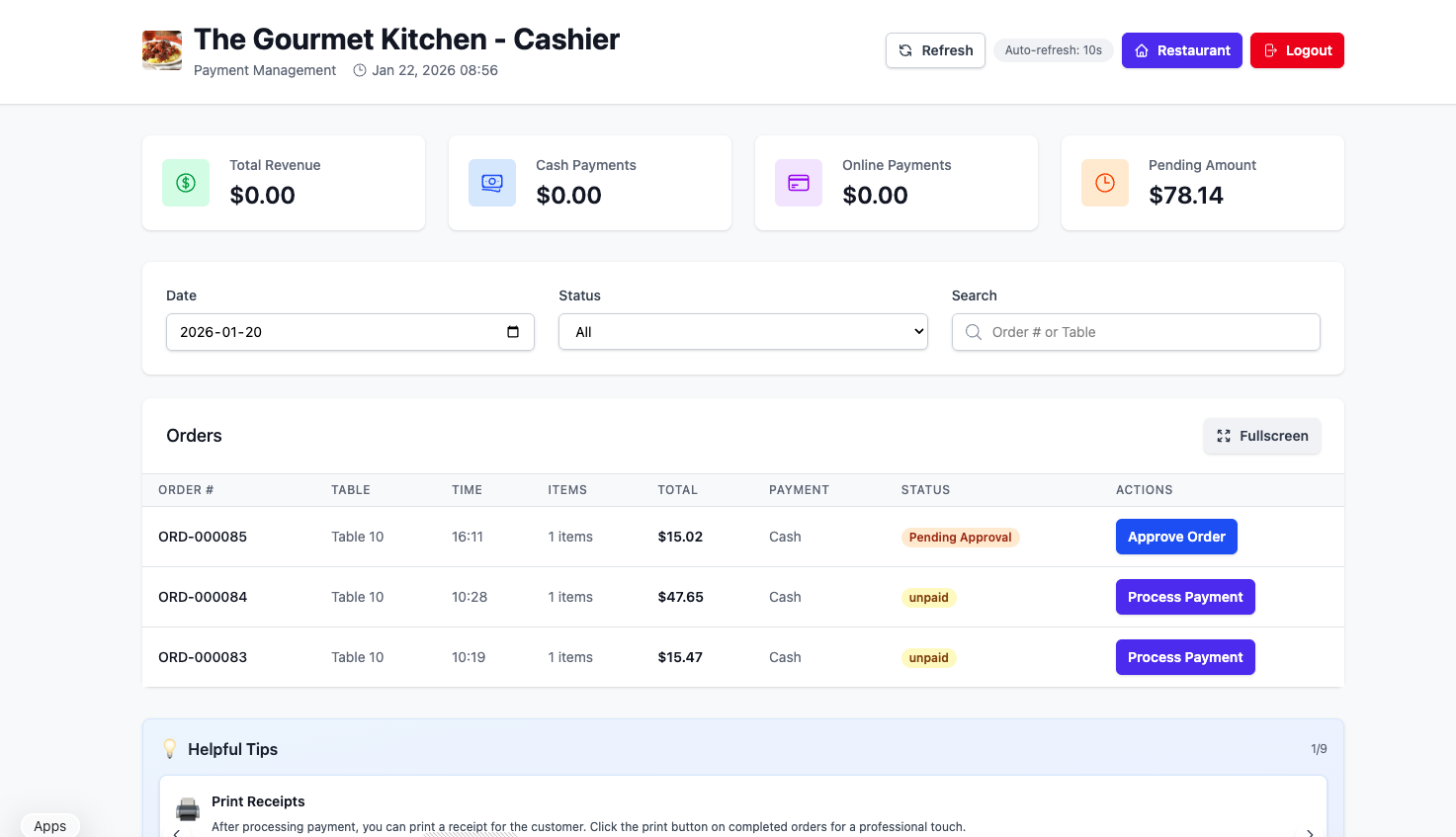 Cashier Portal Interface