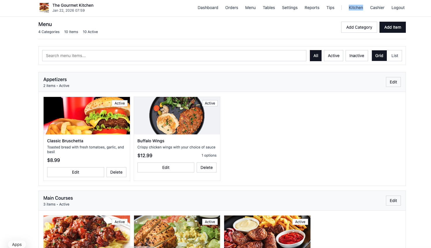 Digital Menu Management