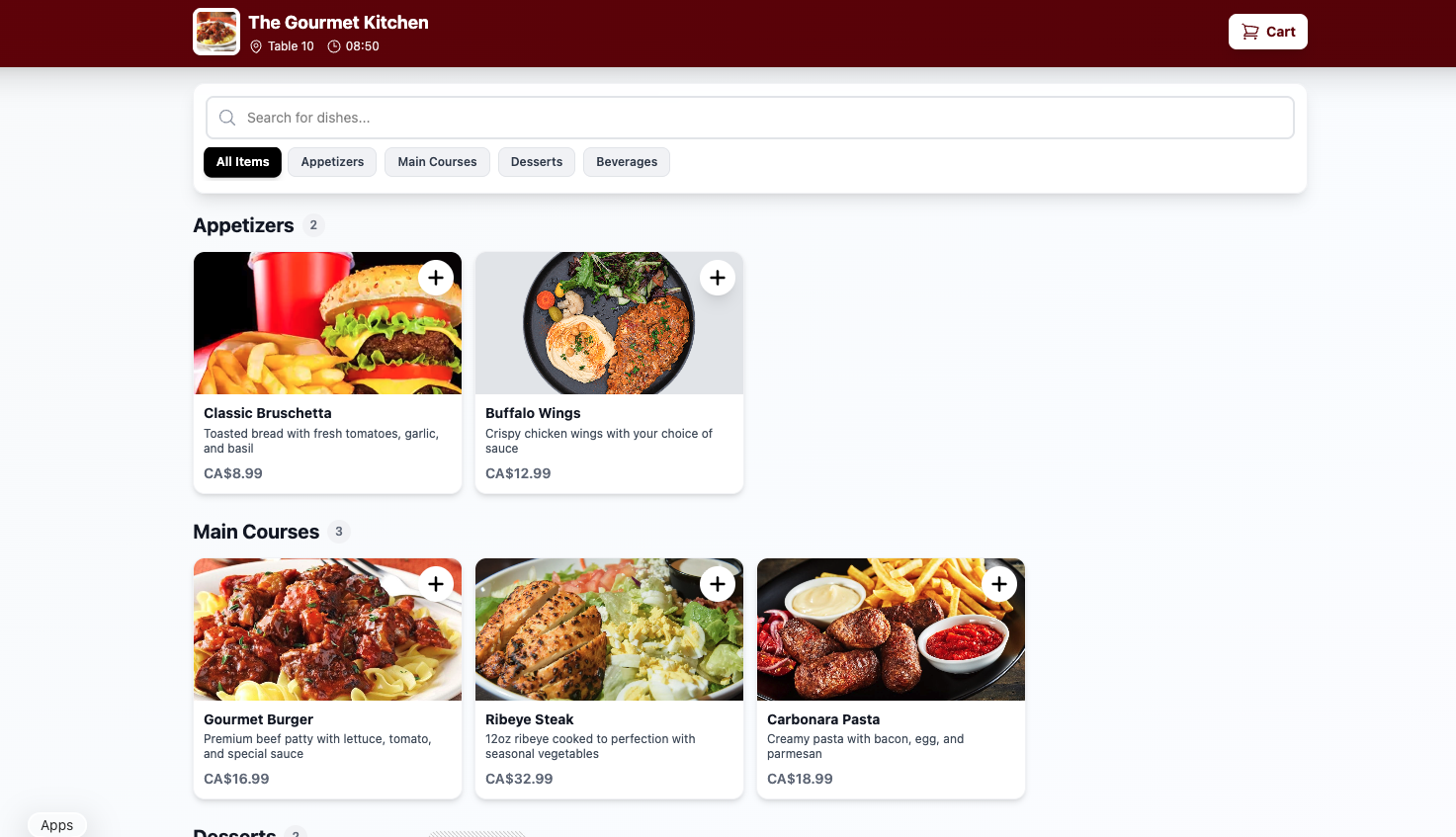 QR Code Ordering Interface